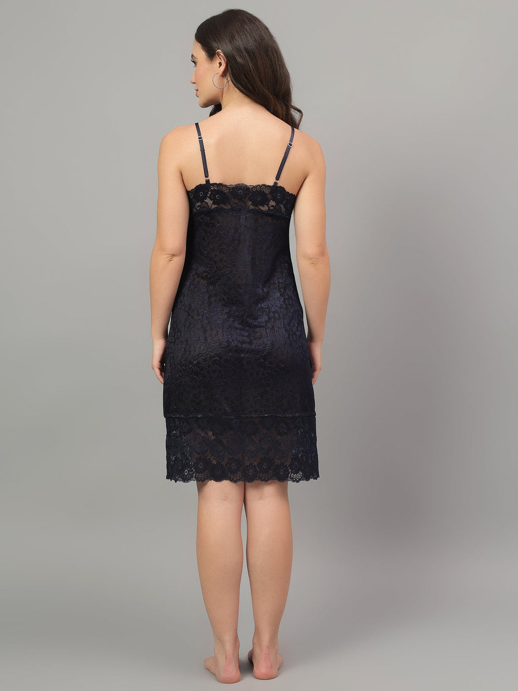 Navy Blue satin bridal nightwear with lace detailing
