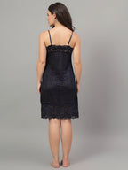 Navy Blue satin bridal nightwear with lace detailing