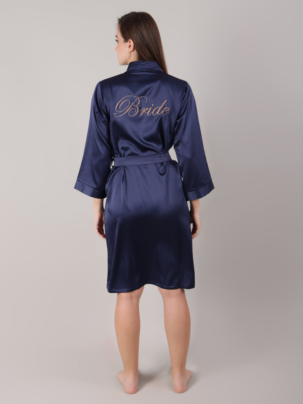 Navy Blue satin bridal robe
