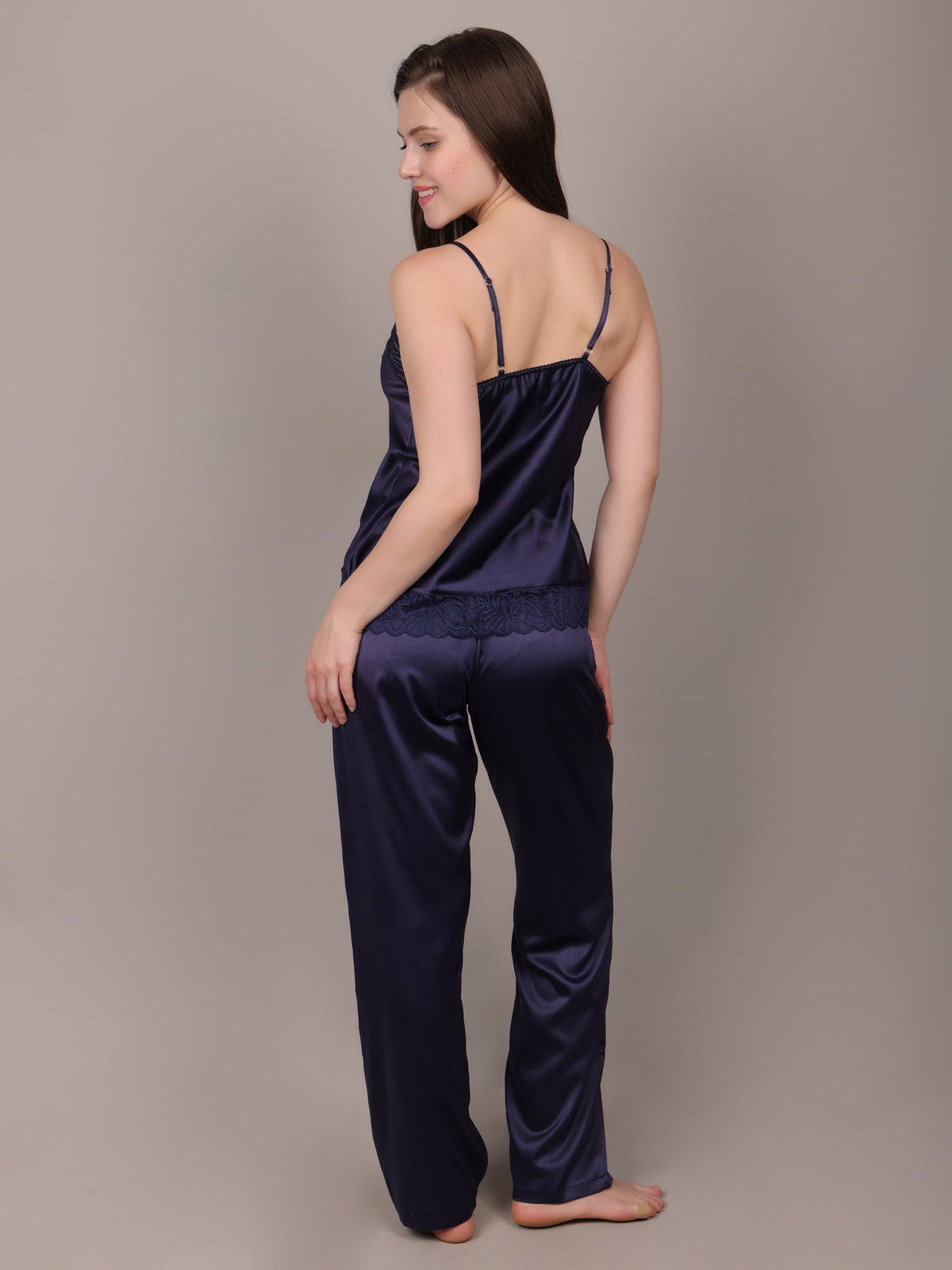Navy Blue satin camisole with lace detailing