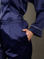 Navy Blue satin night suit with shirt and pajama