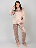 Pale Mushroom 3-piece satin night suit for women