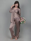 Pale Mushroom 3-piece satin nightdress set