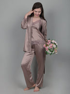 Pale Mushroom 3-piece satin nightdress set