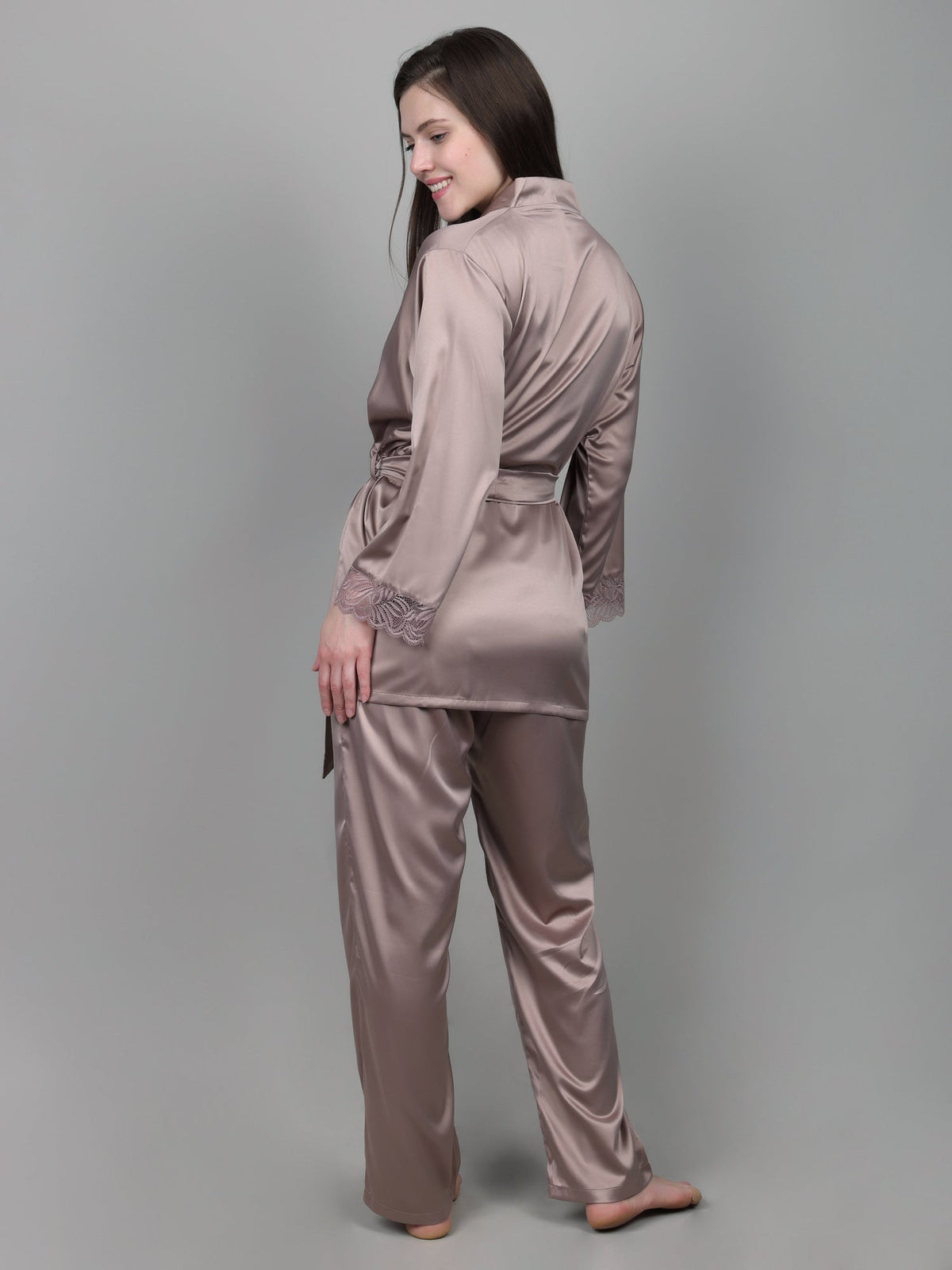 Pale Mushroom satin pajama with deep pockets