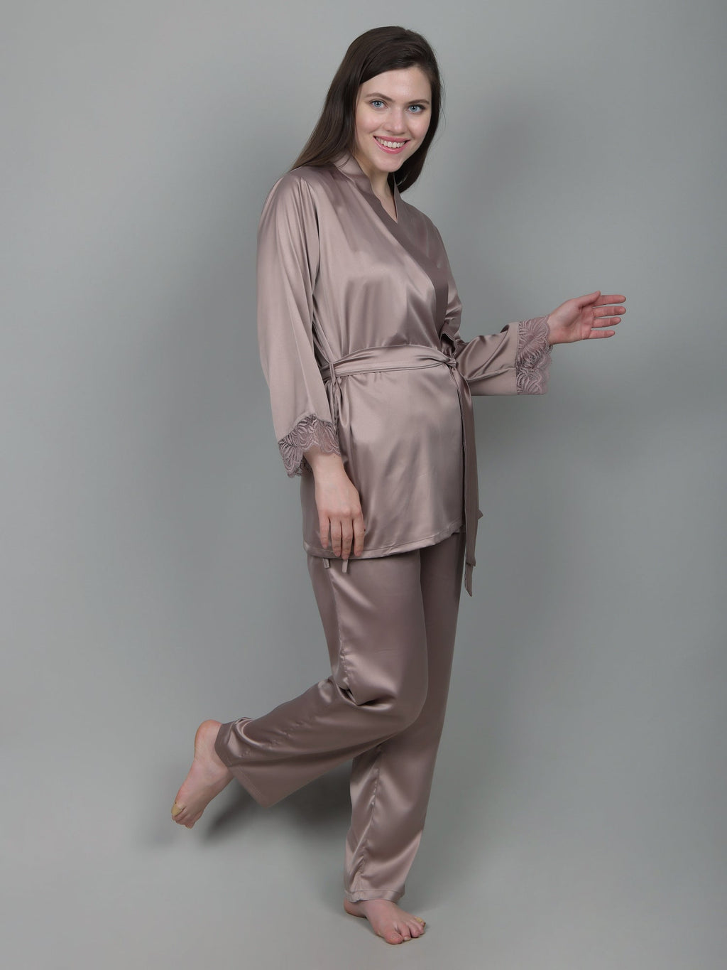Personalized Pale Mushroom satin nightdress set