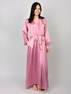 Rosette long satin robe for women