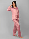 Pink Night Suit in SatiRosete satin night suit with shirt and pajama