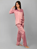 Pink Night Suit in SatiRosete satin night suit with shirt and pajama