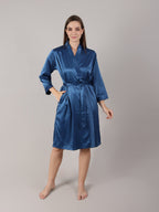 Teal Blue long satin bridal robe