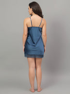 Teal Blue short satin nighty for women