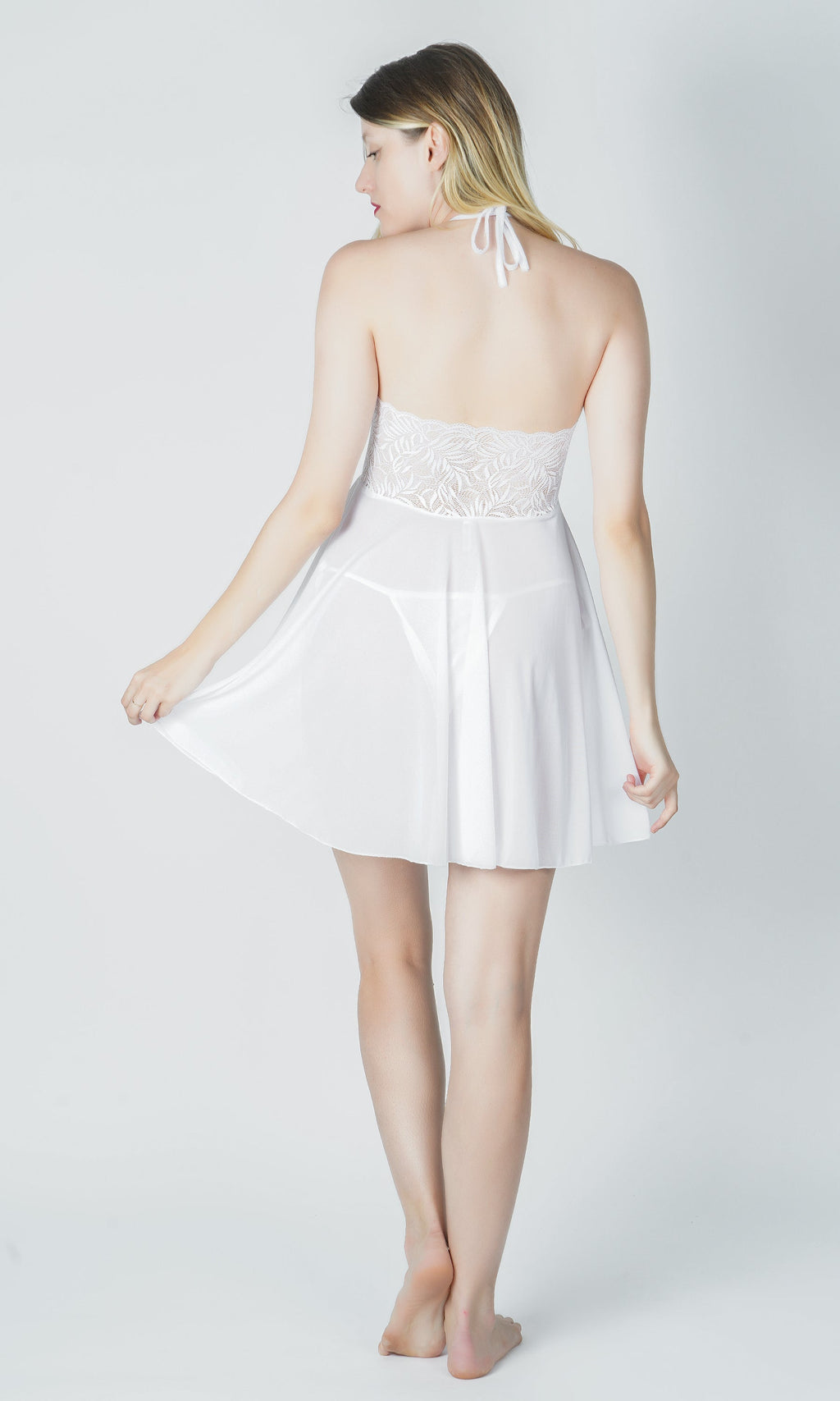 White sheer babydoll with halter neckline
