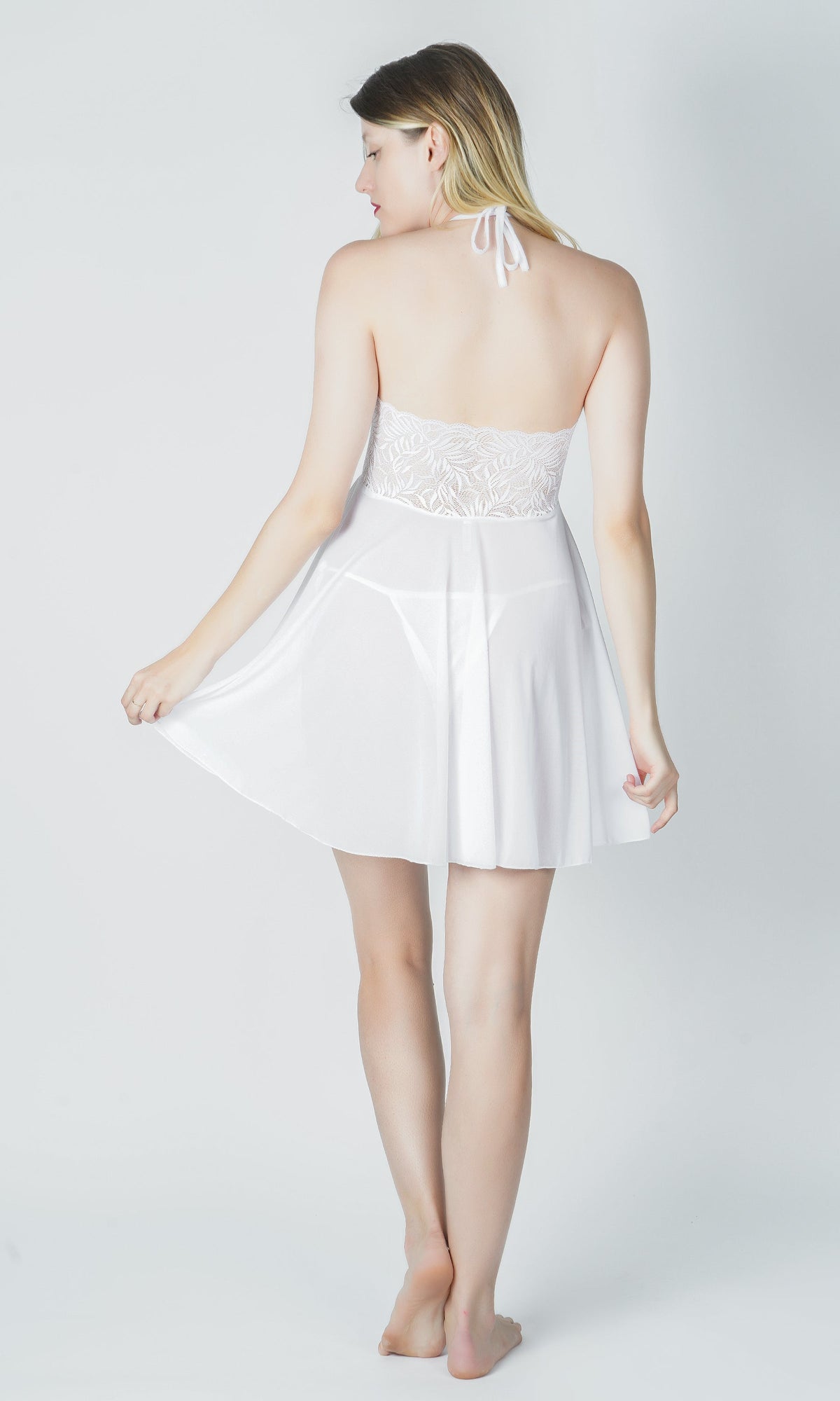 White sheer babydoll with halter neckline